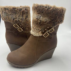 Faux Fur Booties w/ Wedge Heel